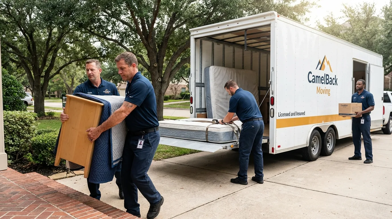 Crew loading residential truck for cross-state move from Shelby, OH