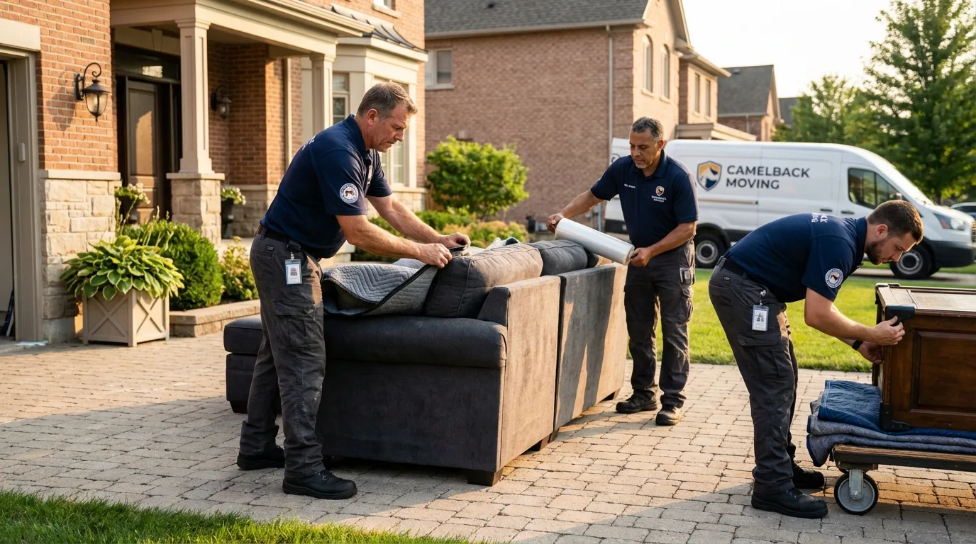 Large estate moving crew wrapping furniture in Shelby, OH