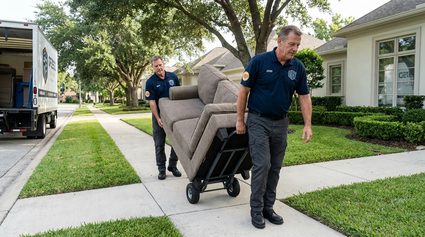 Local residential moving crew loading furniture in Shelby, OH