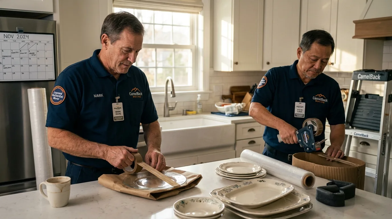 Professional crew packing kitchen dishware in Shelby, OH